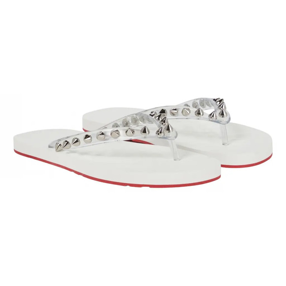 Christian Louboutin Loubi Flip Spikes Donna Flat White Thong Flip Flop Sandal 41 - Picture 1 of 12